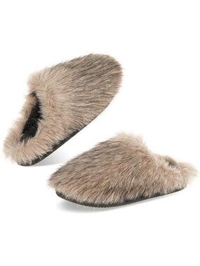 Dokela Size 8-9 Slippers Fuzzy Plush Faux Fur Indoor Outdoor Shoes Non-Slip